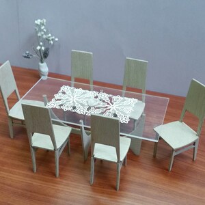 Glass & Wood Rectangle Table DINING SET , 1:6 Scale, Collectible Miniature Dollhouse Furniture,Modern Design,Hand Made,Vintage image 3