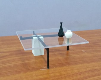 KW-1, Square Dollhouse COFFEE TABLE, 1:12 Scale ,Exquisite design,Metal & Glass, Miniature Furniture,Contemporary Style