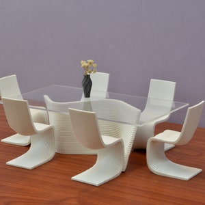 Parametric 6 SEATERS Rectangle Table DINING SET , 1/12 scale,Contemporary  Design,Dollhouse Miniature Furniture, Modern Style