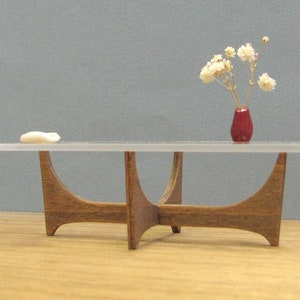 Glass & Wood Rectangle COFFEE TABLE 1:12,Collectible Miniature Furniture,Mid Century Modern Design,60&#39;s