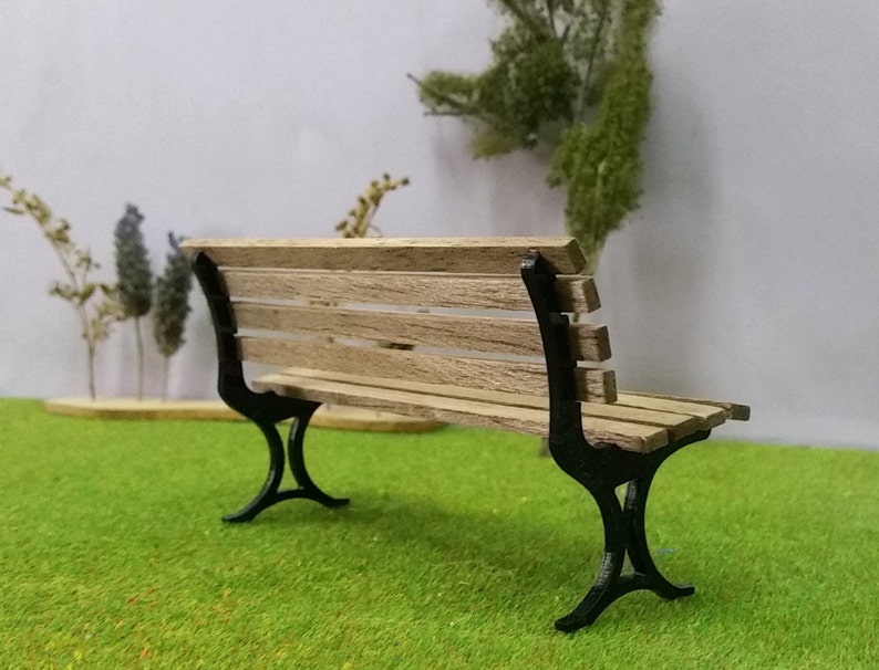 DOLLHOUSE WOODEN BENCH, 1:12 scale, Patio Garden Outdoor Furnishing , Miniature Furniture, Hand made, Vintage, Contemporary Modern Design image 5