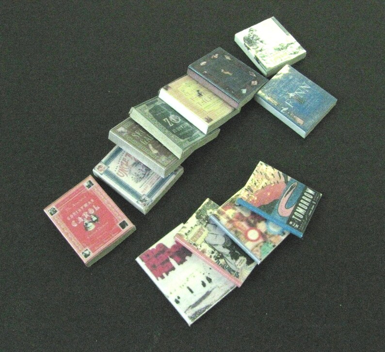 Set of 12 SOLID Miniature BOOKS , 1 :12 scale,Handmade, Youth literature, DOLLHOUSE Miniatures, Collectable, Vintage accessories image 2