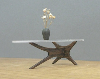 Sculptured Coffee Table, 1/12 Scale Miniature, Mid Century Modern Design