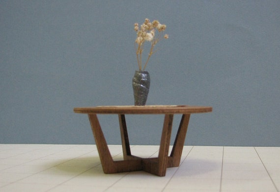 WOODEN COFFEE TABLE 1:12 Scale Model, Collectible Miniature Furniture,Mid Century Modern Design