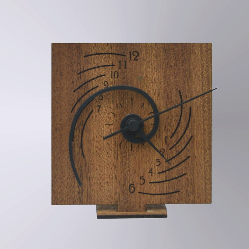 Exceptional Desk Clock,Silent, Model Pi π,Mathematical Spiral Principle,Advanced,Sophisticated, Innovative Design, Golden Ratio,Man Gift Wood (Mahogany)