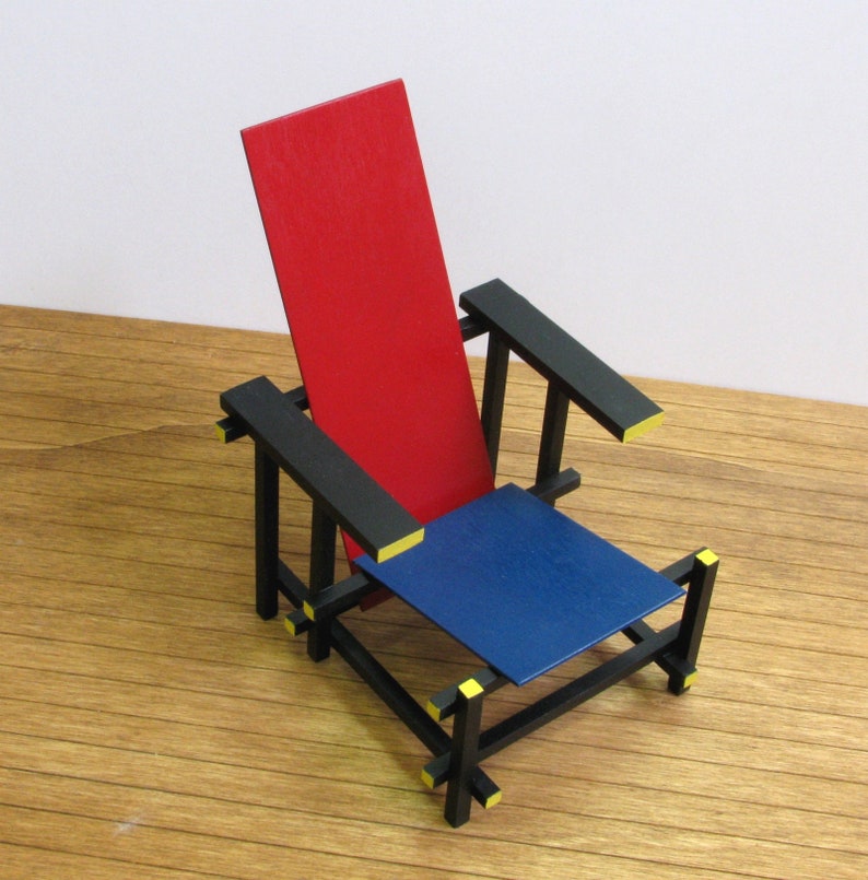 RED and BLUE CHAIR,1/6 Scale Handmade Replica,Miniature Famous Furniture ,Art Design,Destijl,Collectable Modernism,Rode & Blauwe Stoel image 4