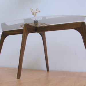 ELLIPTICAL Glass&Wood DINING TABLE  1:6, Acrylic/Perspex , Collectible Miniature Furniture,Mid Century Modern Design