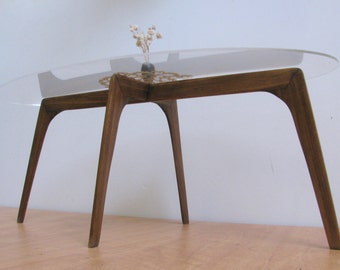 ELLIPTICAL Glass&Wood DINING TABLE  1:6, Acrylic/Perspex , Collectible Miniature Furniture,Mid Century Modern Design