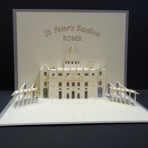 Cartão 3D pop-up, ST. BASÍLICA DE PEDRO, Catedral de San Pietro, Vaticano, Roma, Arquitetura Origâmica, Corte a Laser