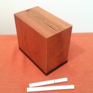 Unique CIGARETTE  DISPENSER BOX,Table top, Hand Made, Ingenious Mechanical, Modern Design, Present for Men,Wooden
