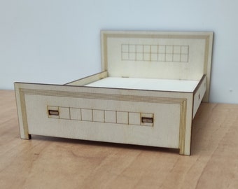 Double Bed 1/12 Scale, Cut Parts KIT, DIY,Dollhouse Miniature Furniture Collectible ,Modern Style,