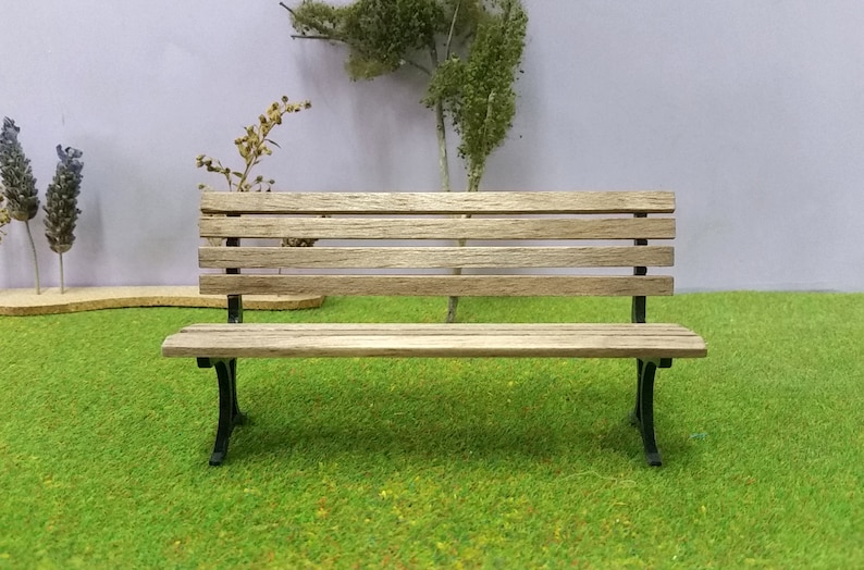 DOLLHOUSE WOODEN BENCH, 1:12 scale, Patio Garden Outdoor Furnishing , Miniature Furniture, Hand made, Vintage, Contemporary Modern Design image 2