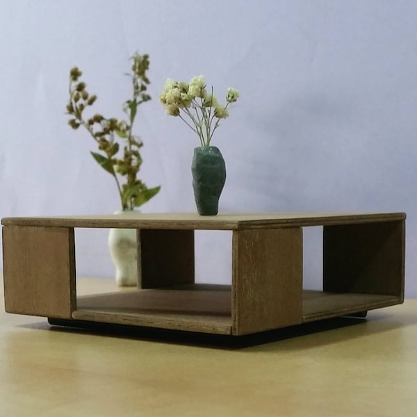 Dollhouse Square Coffee Table, 1/12 Scale Contemporary Wooden Table,Handmade Collectable Miniature Furniture,Mid Century Modern Design