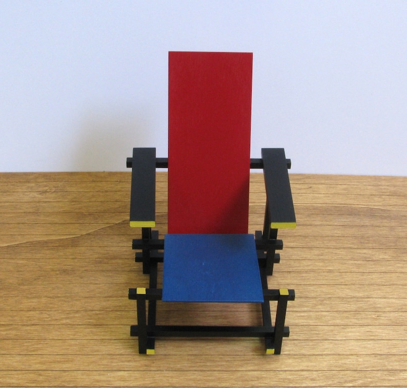 RED and BLUE CHAIR,1/6 Scale Handmade Replica,Miniature Famous Furniture ,Art Design,Destijl,Collectable Modernism,Rode & Blauwe Stoel image 2