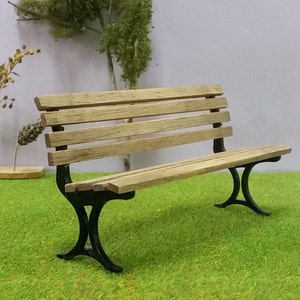 DOLLHOUSE WOODEN BENCH, 1:12 scale, Patio Garden Outdoor Furnishing , Miniature Furniture, Hand made, Vintage, Contemporary Modern Design image 1