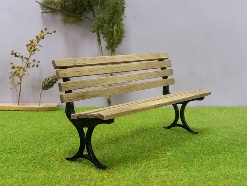 DOLLHOUSE WOODEN BENCH, 1:12 scale, Patio Garden Outdoor Furnishing , Miniature Furniture, Hand made, Vintage, Contemporary Modern Design image 1