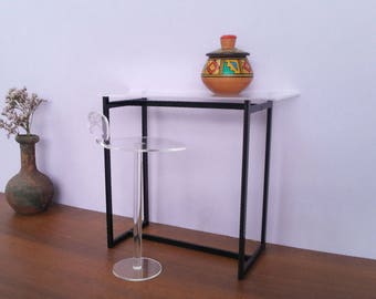 Glass Bar/Side Table + Acrylic Clear Bar Stool , 1:6 Scale, Collectible Miniature Furniture,Modern Design,Dollhouse, Minimalism