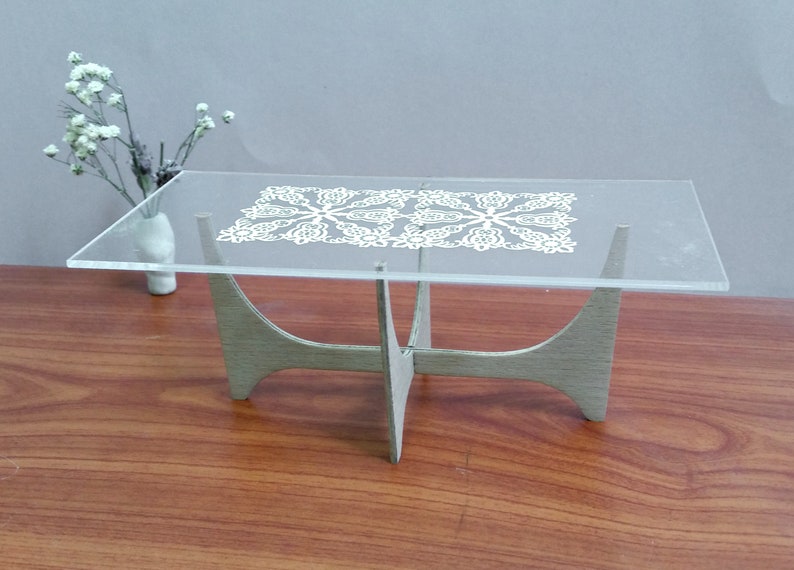 Glass & Wood Rectangle Table DINING SET , 1:6 Scale, Collectible Miniature Dollhouse Furniture,Modern Design,Hand Made,Vintage image 4