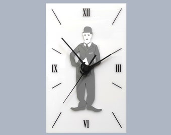 Unique Charlie Chaplin Wall/Desk Clock, Silent Mechanism, Minimalist Modern Design, Gift