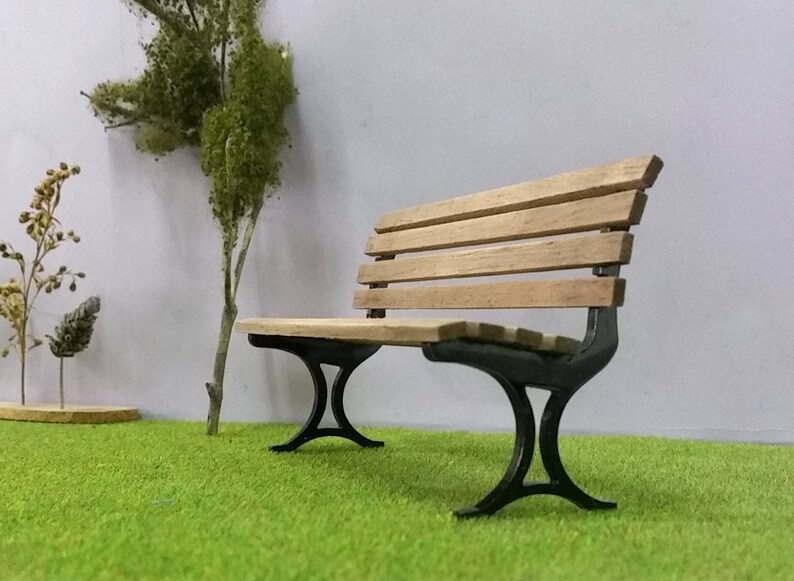 DOLLHOUSE WOODEN BENCH, 1:12 scale, Patio Garden Outdoor Furnishing , Miniature Furniture, Hand made, Vintage, Contemporary Modern Design image 4