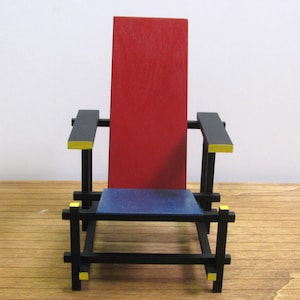 RED and BLUE CHAIR,1/6 Scale Handmade Replica,Miniature Famous Furniture ,Art Design,Destijl,Collectable Modernism,Rode & Blauwe Stoel image 5