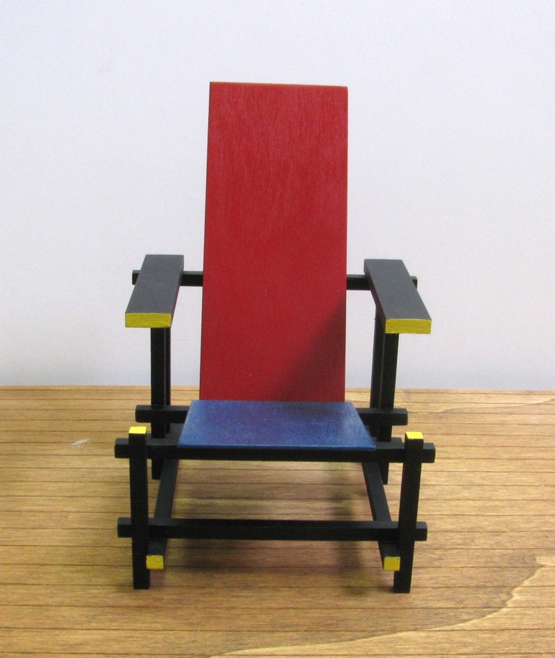 RED and BLUE CHAIR,1/6 Scale Handmade Replica,Miniature Famous Furniture ,Art Design,Destijl,Collectable Modernism,Rode & Blauwe Stoel image 5