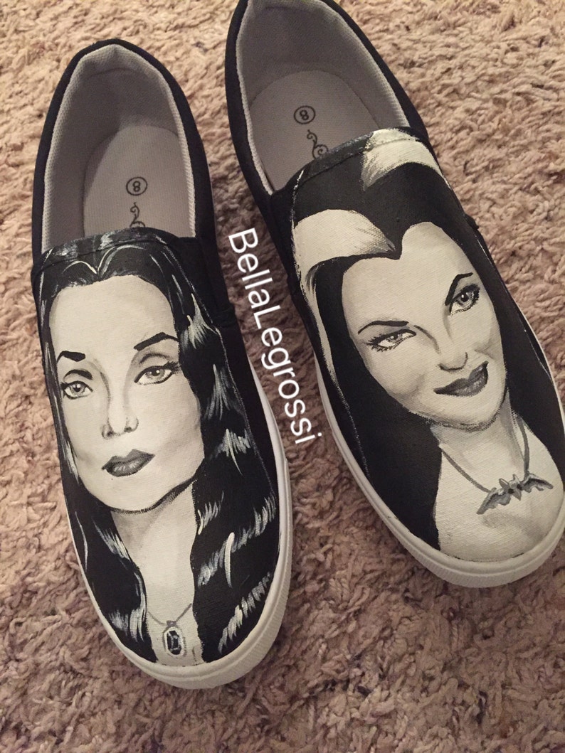Morticia Addams and Lily Munster custom sneakers | Etsy