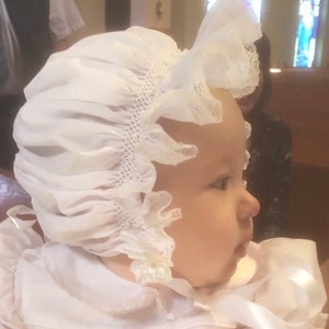 Hand Smocked Baby Bonnet w/pearls image 2