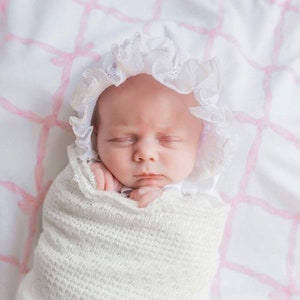 Hand Smocked Baby Bonnet w/pearls image 3