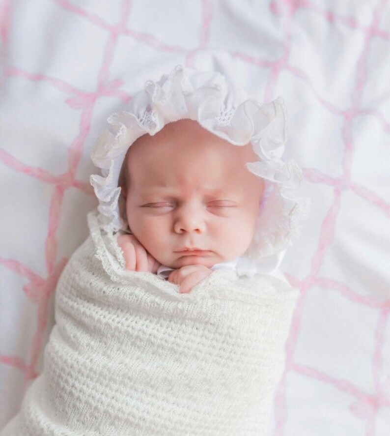 Hand Smocked Baby Bonnet w/pearls image 3