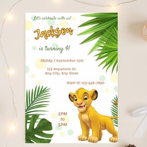 Little Simba Editable Birthday Invitation, Simba Bday Invite, Lion King Birthday Invite, Cartoon Lion Invitation, Canva Template