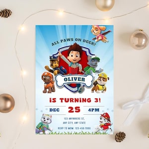 Puppy Paw-ty Editable Birthday Invitation Template, Kids Party Invitation, Cartoon Patrol Invitation, Puppy Birthday, Canva Template