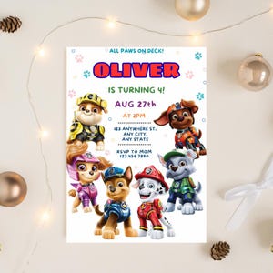 Paw-ty Editable Birthday Invitation, Kids Party Invitation, Patrol Team Invitation, Cartoon Puppy Birthday invite, Canva Template