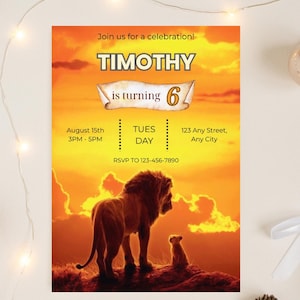 Editable Lion King Birthday Invitation, Simba Lion Invite, Lion King Birthday Invite, Lions Invitation for Kids, Canva Template