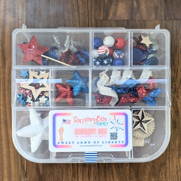 4th of July Patriotic USA Sensory Box Loose Parts Play Tinker Tray Montessori