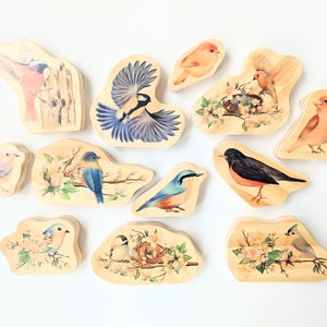 Spring Birds Wooden Blocks Montessori Loose Parts Sensory Bin Tinker Tray