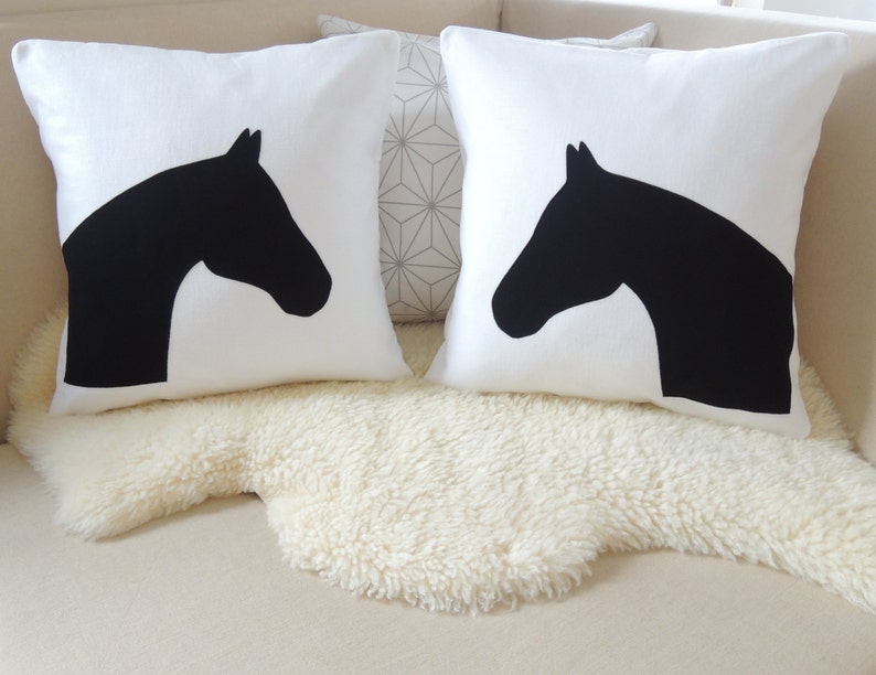 Horse Head Pillow Cover Pair Modern Equestrian Etsy