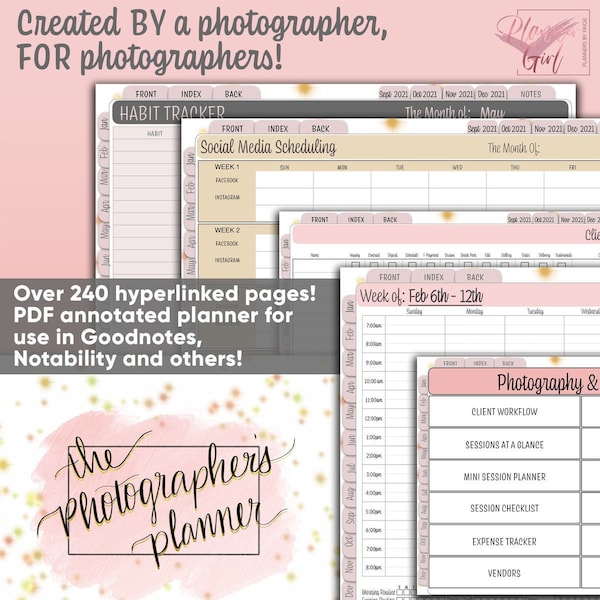 2024 Digital Photographer Planner Undated Notebook |  Printable Photography Business Planner and Calendar for Goodnotes 6 on Ipad & Android