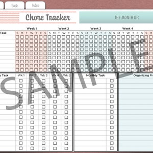 2024 Undated Chore Tracker PDF Template for use in Remarkable, Goodnotes, OneNote, etc | Digital or Printable | House Management Checklist