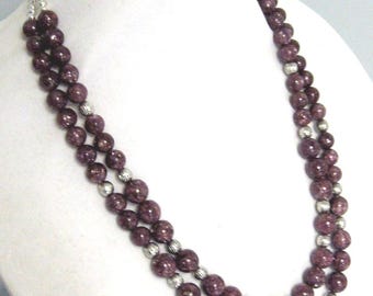 Lepidolite and PewterTwo Strand Necklace with Pewter Toggle - 25"