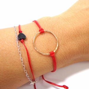 Gold Karma bracelet, red circle bracelet, mindful jewelry, eternity bracelet, minimal, red yoga bracelet, friendship string bracelet image 8