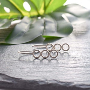 triple circle earrings, minimalist round silver earrings, small circles earrings, three hoop earrings, trio karma, casual drop earrings image 1