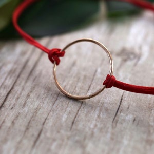 Gold Karma bracelet, red circle bracelet, mindful jewelry, eternity bracelet, minimal, red yoga bracelet, friendship string bracelet image 6