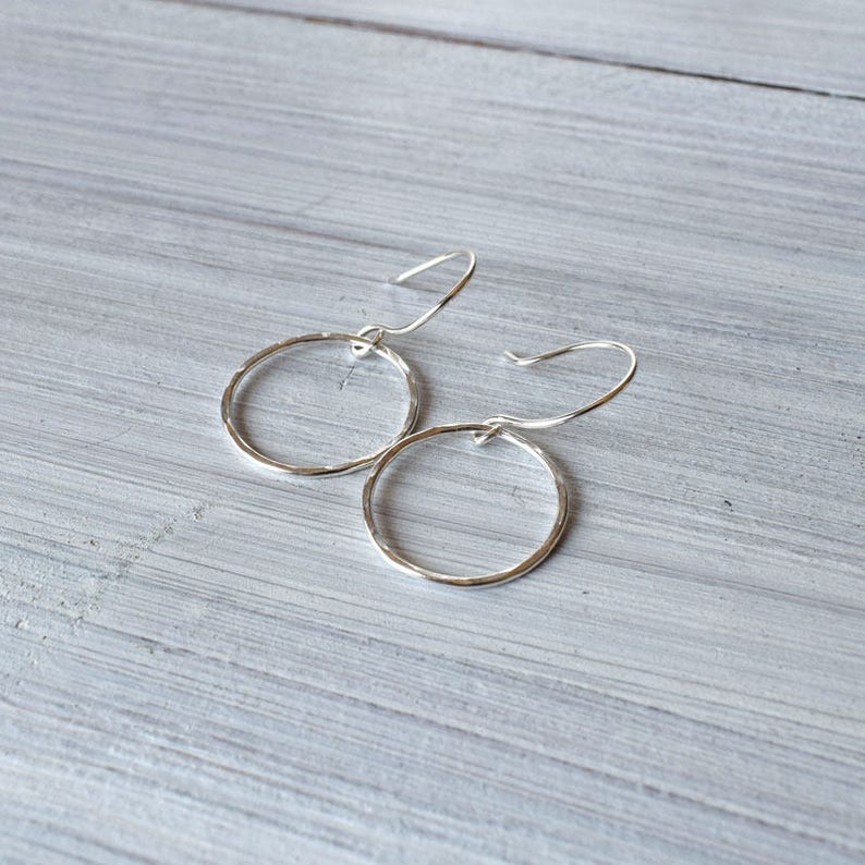 Silver circle karma earrings, open circle drop earrings, mindful symbolic jewelry, minimalist earrings, eternity circle jewelry image 2