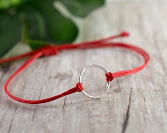 Red Circle Bracelet, small circle, mindful, silver karma circle, symbolic bracelet, minimalist, yoga, gift for friend, mindfulness