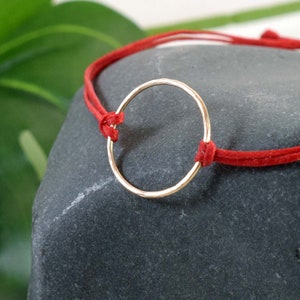 Gold Karma bracelet, red circle bracelet, mindful jewelry, eternity bracelet, minimal, red yoga bracelet, friendship string bracelet image 4