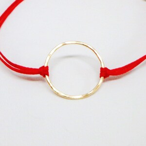 Gold Karma bracelet, red circle bracelet, mindful jewelry, eternity bracelet, minimal, red yoga bracelet, friendship string bracelet image 9