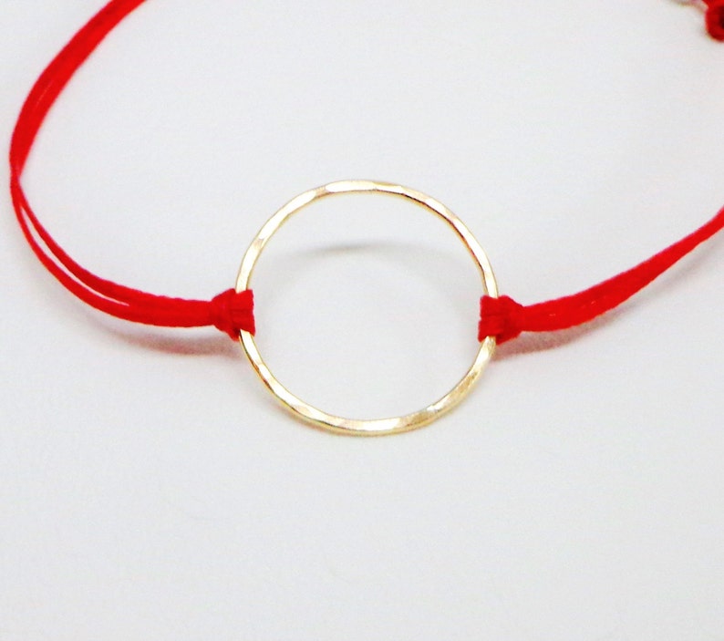 Gold Karma bracelet, red circle bracelet, mindful jewelry, eternity bracelet, minimal, red yoga bracelet, friendship string bracelet image 9