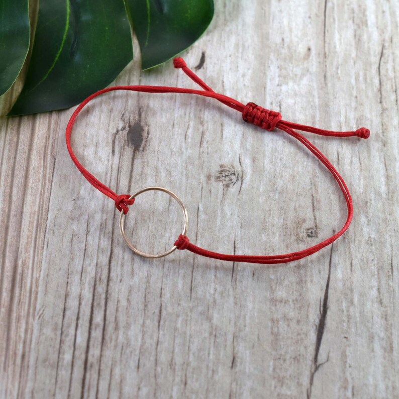 Gold Karma bracelet, red circle bracelet, mindful jewelry, eternity bracelet, minimal, red yoga bracelet, friendship string bracelet image 7