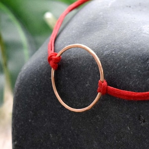 Gold Karma bracelet, red circle bracelet, mindful jewelry, eternity bracelet, minimal, red yoga bracelet, friendship string bracelet image 1